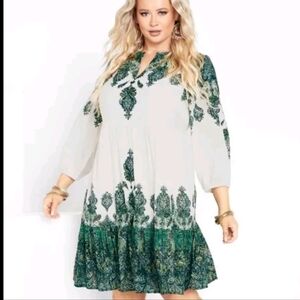 Lady Lux Dress Bohemian Green Design Tiered Midi Dress by Arna York Collection